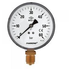 PAKKENS Alttan Bağlantılı Ø100mm Manometreler KL2,5 -Metal Gövde