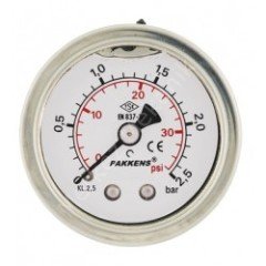 PAKKENS Gliserinli (Sıvı Dolgulu)  Arkadan Bağlantılı Ø50mm Manometreler KL2,5-Paslanmaz Gövde