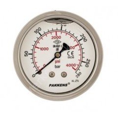 PAKKENS Gliserinli (Sıvı Dolgulu)  Panotip Bağlantılı Ø63mm Manometreler KL2,5-Paslanmaz Gövde