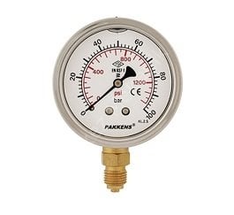 PAKKENS Gliserinli (Sıvı Dolgulu)  Alttan  Bağlantılı Ø63mm Manometreler KL2,5-Paslanmaz Gövde